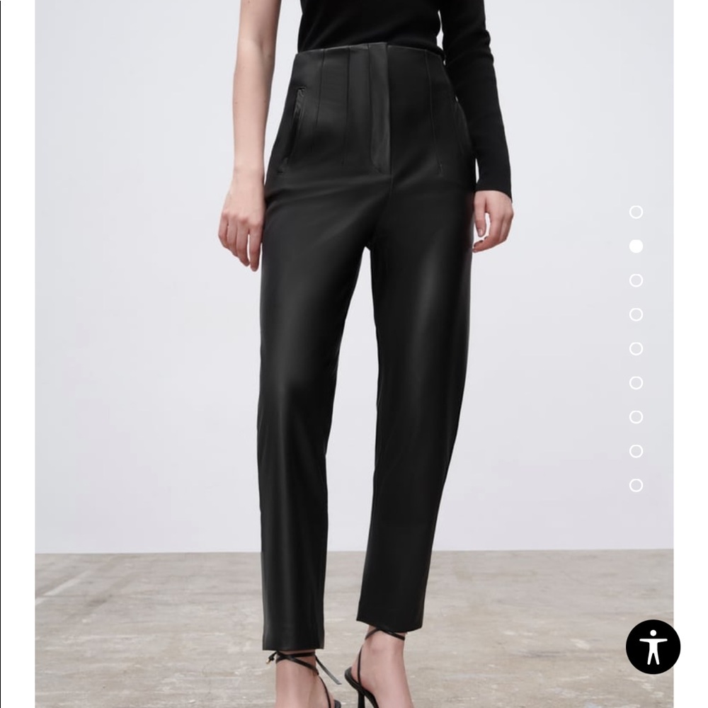 Zara | faux leather high waisted straight leg pants / S